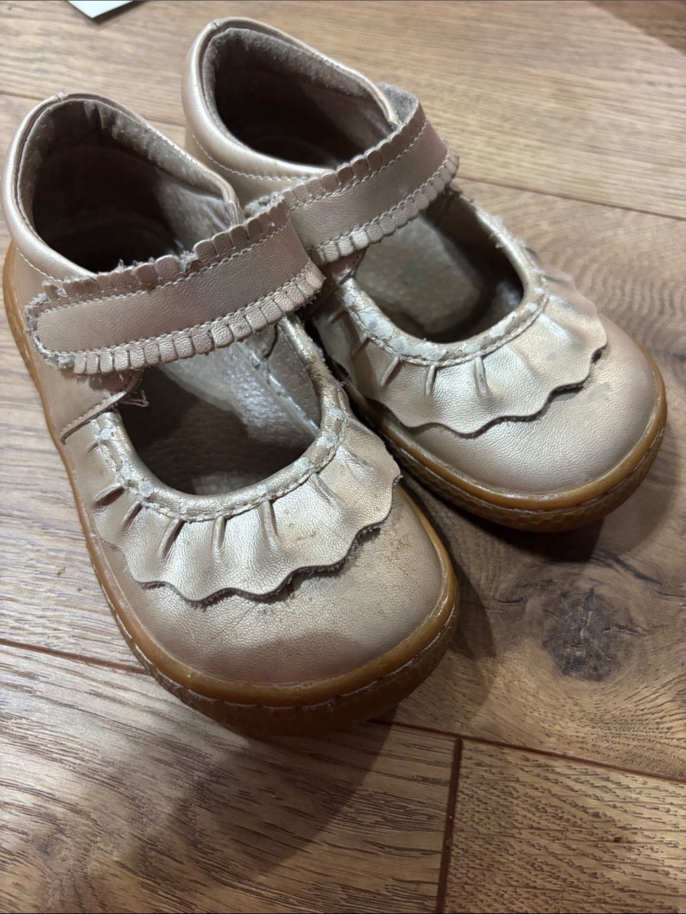 Livie & Luca Metallic Cream Ruffle Mary Janes for Kids